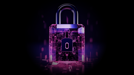 A padlock with orange neon glow light hi tech digital elements, symbolize data privacy and data security, cybersecurity concept technology background.