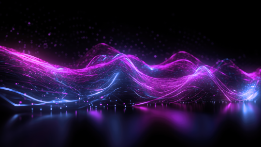 black background with neon color fluctuations. A series of optical neon streams.. The concept of data transmission is a fantastic wallpaper