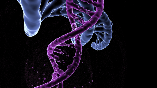 Abstract 3D DNA strand symbolising genomic data and bioinformatics in modern healthcare